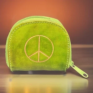 Peace Symbol grüne Geldbörse rundum Reißverschluss klein GUC - Bild 1 von 4