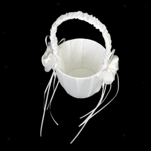 Rose Romantic Bowknot Satin Wedding Ceremony Party Flower Girl Basket White - Picture 1 of 7