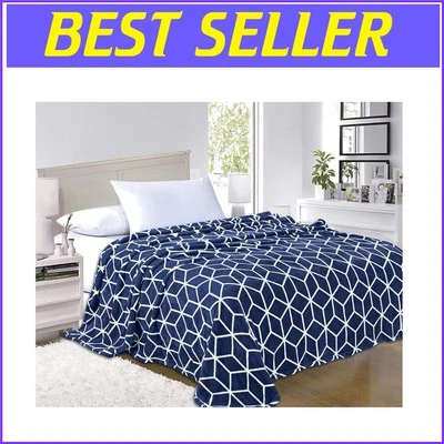 Navy Blue Coral Flannel Blanket - Luxurious Softness for Full/Queen Beds 90x90 - Image 1 of 4