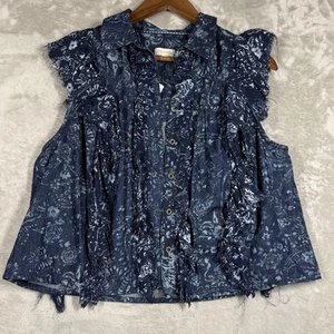 Blusa buttondown senza maniche Pilcro Anthropologie taglia small blu bandana denim - Foto 1 di 3
