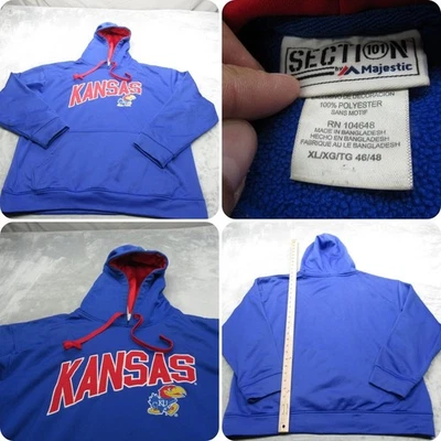 Kansas Jayhawks NCAA Sudadera con Capucha XL Para Hombres Majestuoso Azul Polar Pullover Sudadera Foto 1 de 4