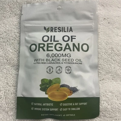 RESILIA Resilla Oil of Oregano with Black Seed Oil, 6000 Mg Softgels - Exp 6/27