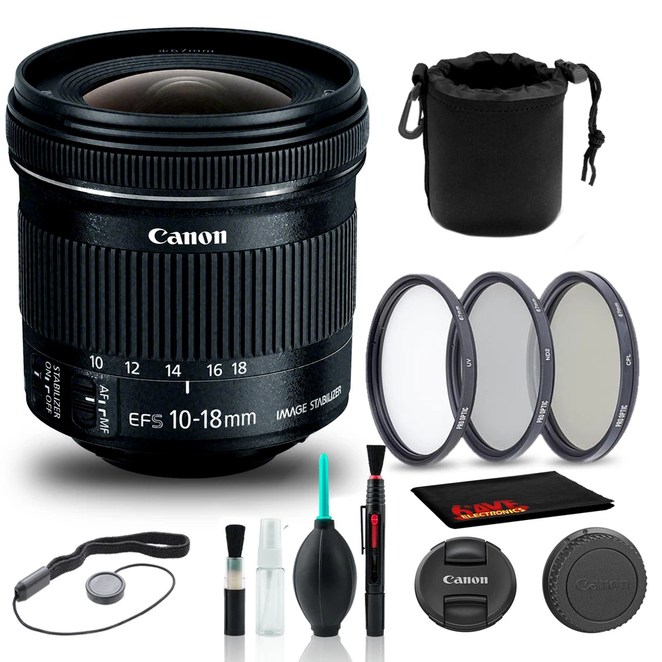 Canon EF-S 10-18mm f/4.5-5.6 IS STM Lens (9519B002) + Filter Kit + More - Image 1 of 1