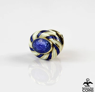 David Webb 18k Yellow Gold Blue & White Stripe Enamel Tie Pin - Image 1 of 4