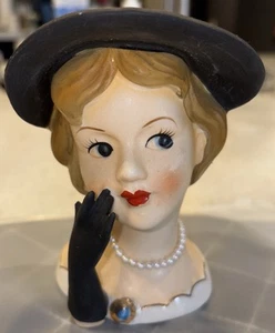 Rubens 486M 5" Head Vase Lady Black Hat & Gloved Hand, Pearl Necklace and Brooch - Picture 1 of 6