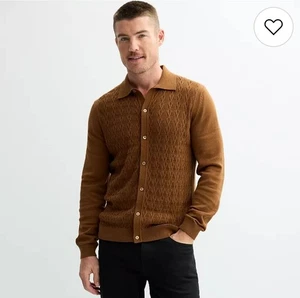 Herren Gr. M Apt. 9® Langarm Pullover Polo mit Knopfleiste und Zopfmuster - Bild 1 von 7