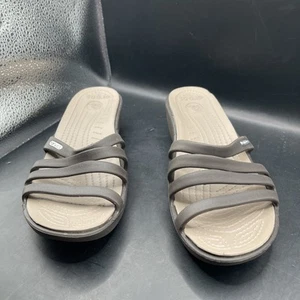 CROCS Womens sz 8 Patricia Strappy Sandal Slides Low Wedge 2" Brown - Picture 1 of 6