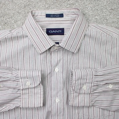 Camisa GANT Para Hombre 16 1/2, 35 Rojo/Blanco Rayas 100% Algodón Manga Larga Botón Foto 1 de 4