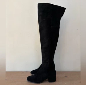 Paola Ferri black knee high black suede riding boots 38/8 $363 - Picture 1 of 10