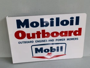 MOBILOIL OUTBOARD Flange Sign With Mobil Gargoyle Modern Retro - Picture 1 of 3