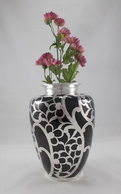 *RAR* Seltene große Blumenvase aus Porzellan mit 1000/1000 Silberummantelung - Bild 1 von 4