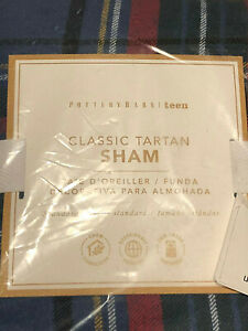 S/2 Pottery Barn Teen Classic TARTAN Flannel Standard Shams  NAVY
