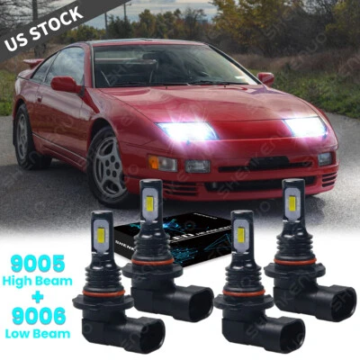 For Nissan 300ZX 1990-1996 - 4x Front LED Headlight Bulbs High & Low Beam 6000K - Image 1 of 4
