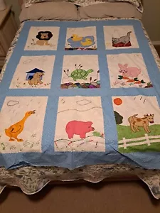 Vintage Hand Embroidered Applique Baby Quilt Blanket Wall Hanging To Complete - Picture 1 of 8