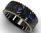 3Ct Princess Simulated Blue Sapphire Eternity Silver Ring 14k Black Gold Over