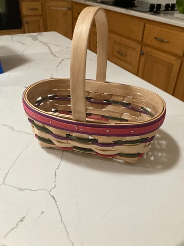 Longaberger 1996 Easter Basket Pink Green purple with Liner Protector Cover