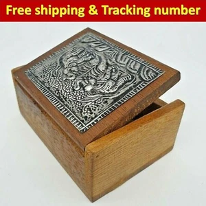 Teak Wood Box Jewelry Storage Wooden Holder Coin Versatile Thai Vintage Trinket - Picture 1 of 12