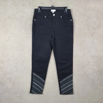 Denim & Co Jeans Womens 8 Skinny High Rise Black Denim Embroidered Stretch - Image 1 of 4