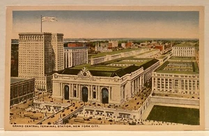 Postal de lino de la ciudad de Nueva York ~ Estación Grand Central Terminal ~ Vista futurista de la ciudad - Imagen 1 de 2