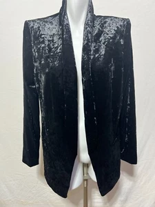 DKNY Women Size 12 Black Plush Velour Velvet Open Jacket Blazer - Picture 1 of 8