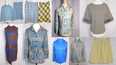 11 Pc LOT Vtg Womens Skirt Suit Blouses Dresses Tops Blue Yellow Plaid & More - Image 1 of 4