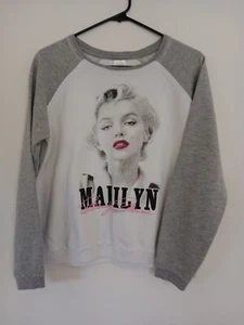 Teen Girl's Youth Gray White Marilyn Monroe Beauty Graphic Print Sweatshirt XL - Picture 1 of 3