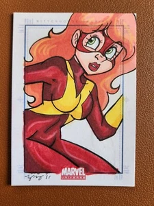X-Factor Jean Grey Marvel Bronze Age Sketch Card Mary Bellamy Chibi Phoenix Men - Picture 1 of 2