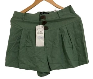 ZARA SHORTS WOMENS LARGE TRF COLLECTION LINEN GREEN - Picture 1 of 3
