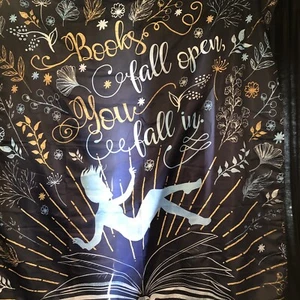 Owlcrate Wall Hanging Tapestry “Books Fall Open You Fall In” Blue Floral - Picture 1 of 11
