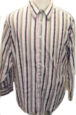 Paul Smith London Stripe Long Sleeve Polo Shirt Men 17 35-36 Pink Blue Cotton - Image 1 of 4