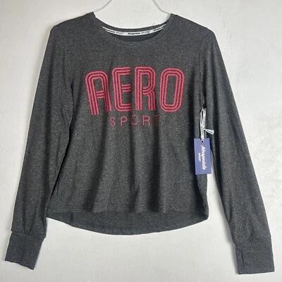 Camisa Aeropostale Aero Sport Top Corta Camisa Agujeros para el Pulgar Para Mujer’s Mediana Gris Rosa Foto 1 de 4