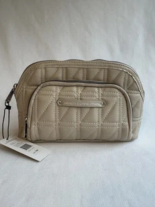 French Connection Aurelia Box Quilt Cosmetic Pouch Double Zipper Bag Stone New - Picture 1 of 10