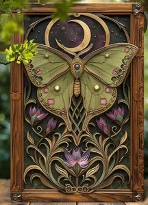 ARTE DE METAL - Arte de pared púrpura luna polilla y luna - Entusiastas de la decoración del hogar - Imagen 1 de 4