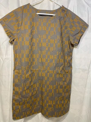 Handsewn grey and gold print cotton tunic dress with pockets L/XL - Image 1 of 4