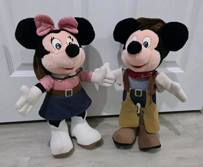 VINTAGE DISNEY MICKEY & MINNIE MOUSE PLUSH toy COWBOY / COWGIRL retro WESTERN - Image 1 of 4