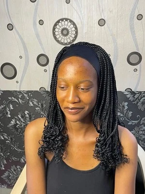 Headband braided curly wig.Color Is Black. Length Is 16inches Long.ready to ship - Image 1 of 4