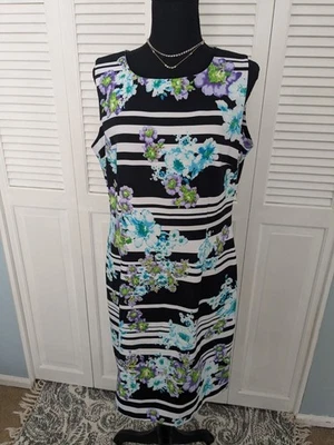 Ronni Nicole Dress Womens sz 12 Sheath Floral Purple Black Striped Stretch Fit — 第 1/4 张图片