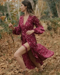 Christy Dawn Medieval Wrap Dress Red honoring mother earth Sz S - Picture 1 of 23