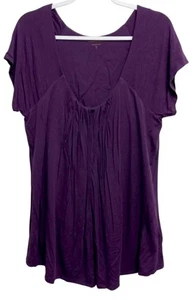 Coldwater creek XL top purple scoop neck pleated stretch short sleeve - Picture 1 of 5