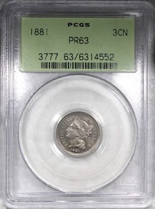 1881 Proof Three Cent PCGS PR63 OGH OLD GREEN HOLDER - Picture 1 of 4