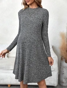 Old Navy Sz L Stretch Marled Pullover Flare Swing Midi Dress Long Flare Sleeve - Picture 1 of 9