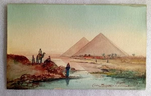 ANTIKES ÄGYPTISCHES KAIRO PYRAMIDEN AQUARELL GEMÄLDE EUROPA TOUR - Bild 1 von 5