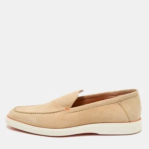 Santoni Beige Suede Slip On Loafers Size 44 - Picture 1 of 9