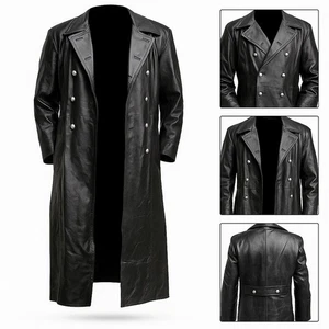 Gabardina larga de cuero sintético para hombre chaqueta de doble botonadura abrigo vintage XS-5XL - Imagen 1 de 6