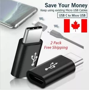 2 X Micro USB Female to Type C Male Adapter Converter Micro-B to USB-C Black - Picture 1 of 4