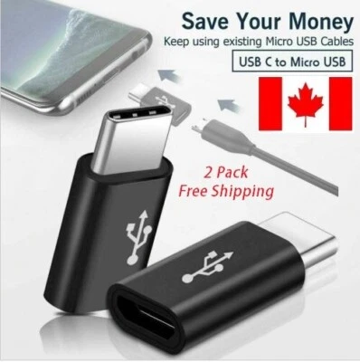 2 X Micro USB Female to Type C Male Adapter Converter Micro-B to USB-C Black - Image 1 of 4