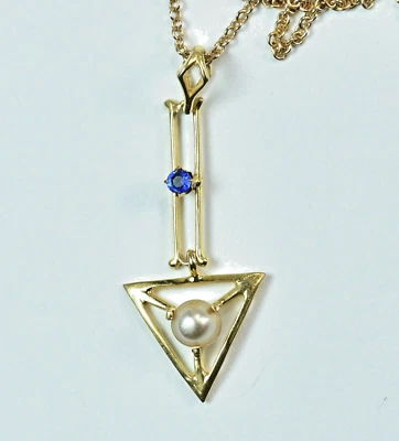 Vintage 1920s? 10k Gold  Pendant & matching  10k Chain - Image 1 of 4