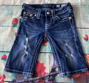 Miss Me Youth Bermuda Shorts Size 8 Embellished Distressed Blue Girl - Picture 1 of 12