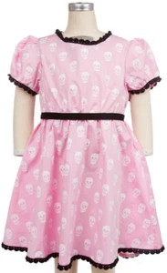 NEW Sourpuss Kid's Toddler Girl's Pink & Black Skull Cotton Dress - Picture 1 of 3