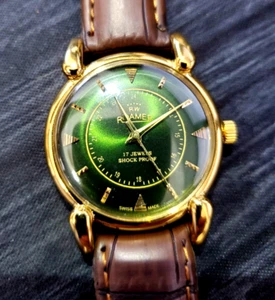 RARE Roamer Shock Proof Manual Wind Swiss Watch Restored Serviced GLD-GRN-BRW - Picture 1 of 11